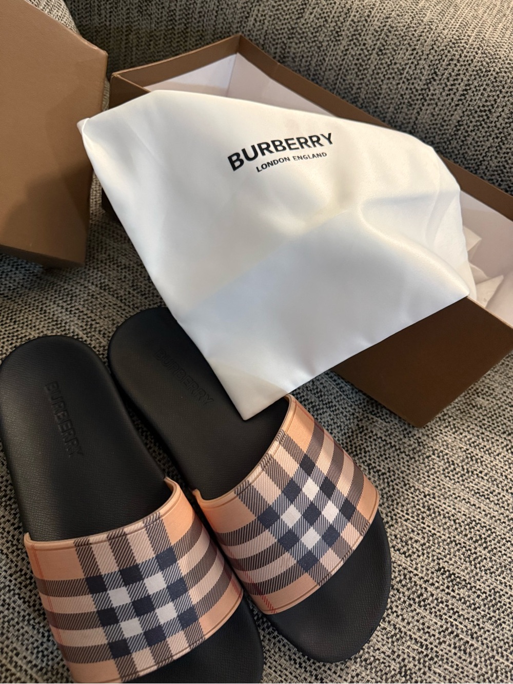 Burberry Black Footbed Check Strap Slide Sandals